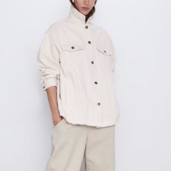 Zara Cream Oversized Corduroy Jacket with Pockets Size M - Picture 4 of 12